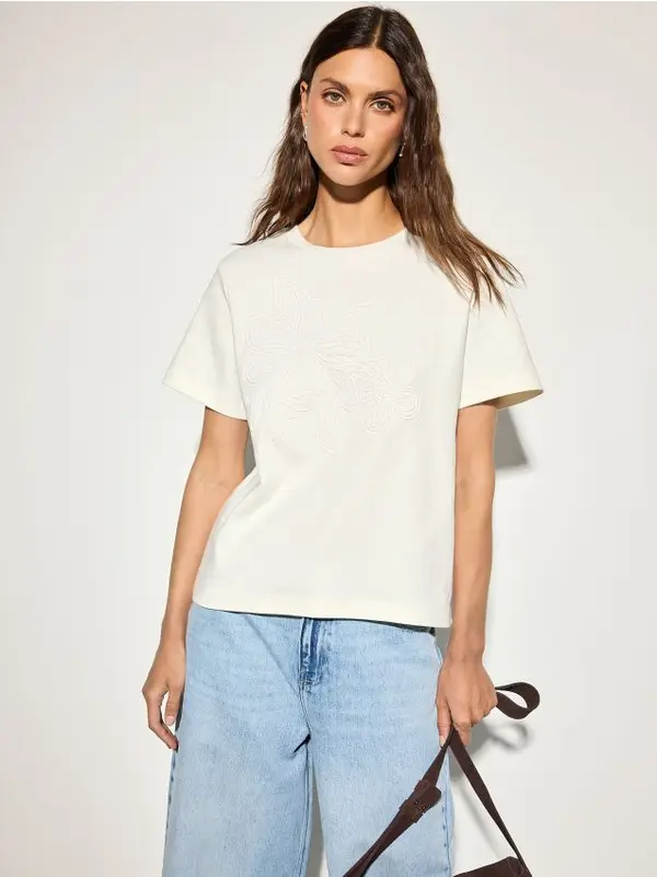 Mohito Mohito - Памучна тениска - кремaво