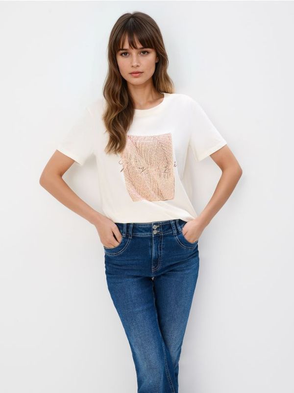 Mohito Mohito - Памучна тениска с принт - бежово