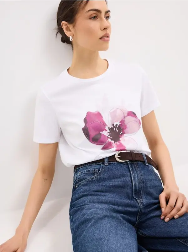 Mohito Mohito - Памучна тениска с принт - бяло