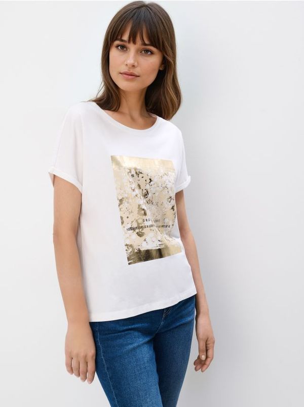 Mohito Mohito - Памучна тениска с принт - бяло