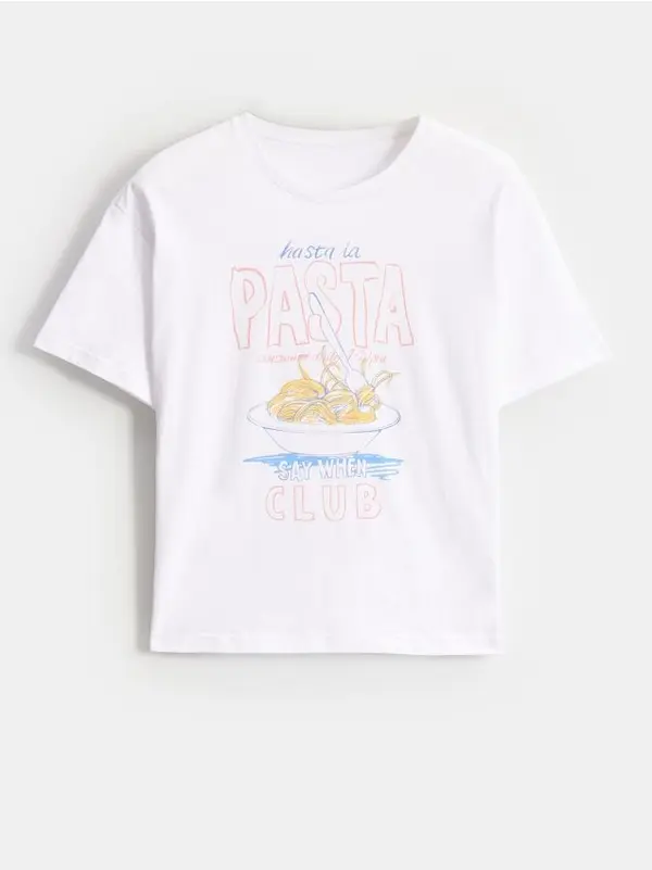 Mohito Mohito - Памучна тениска с принт - бяло