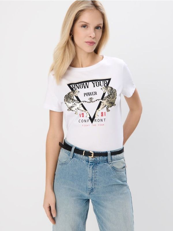 Mohito Mohito - Памучна тениска с принт - бяло