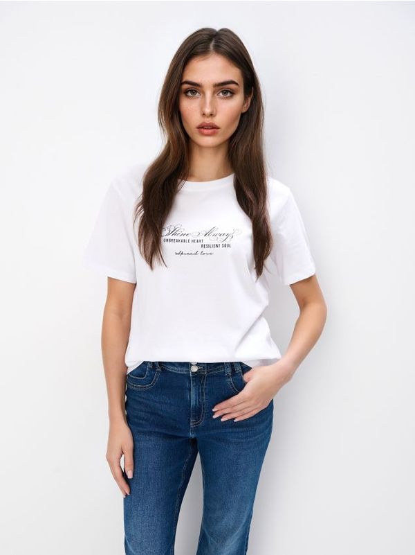 Mohito Mohito - Памучна тениска с принт - бяло