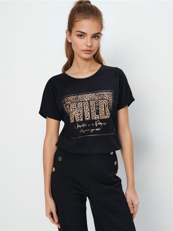 Mohito Mohito - Памучна тениска с принт - черен