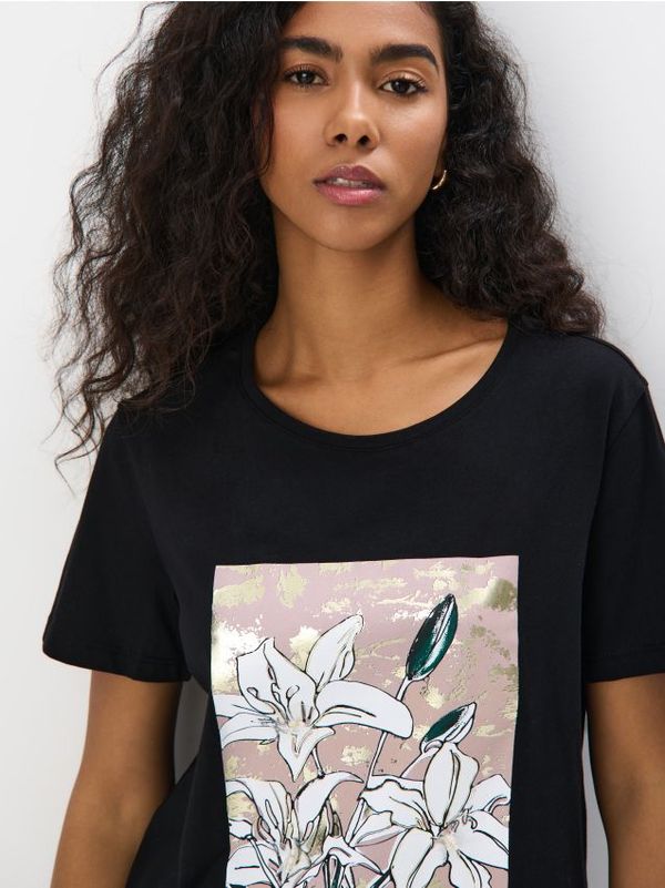 Mohito Mohito - Памучна тениска с принт - черен