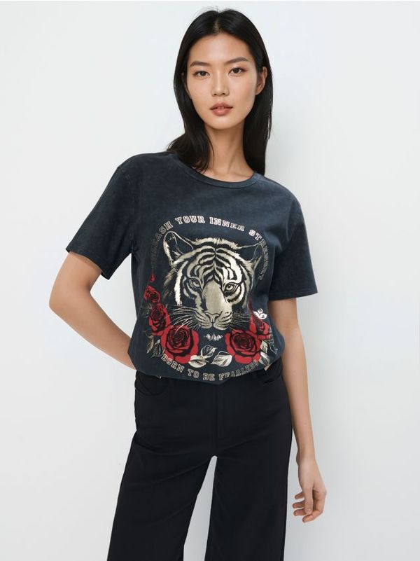 Mohito Mohito - Памучна тениска с принт - черен