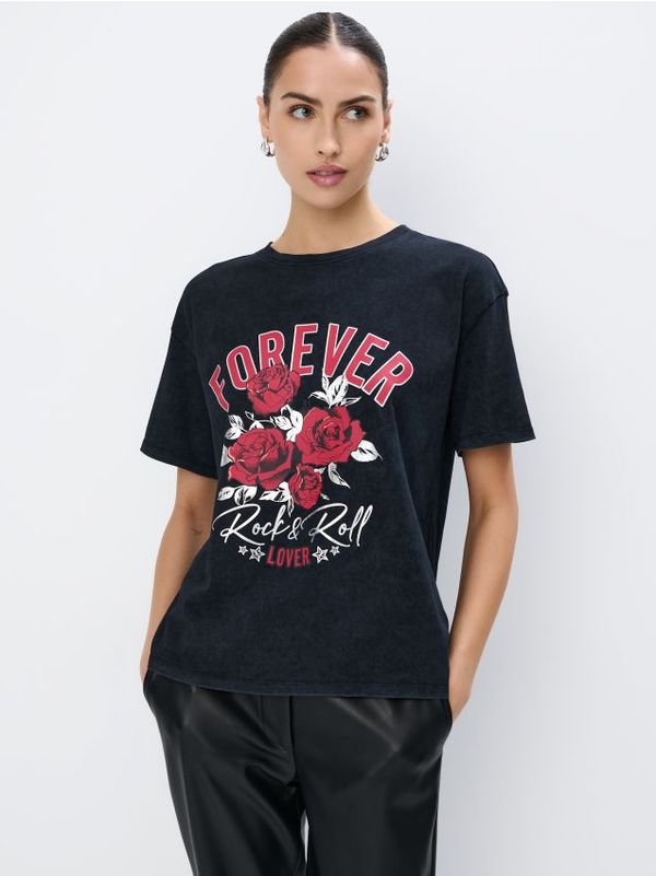 Mohito Mohito - Памучна тениска с принт - сиво