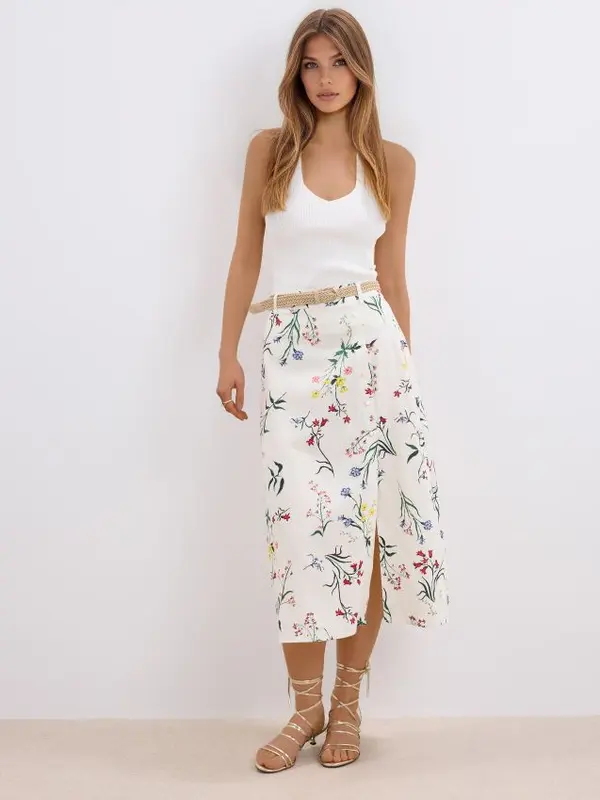 Mohito Mohito - Пола с плетен колан - бежово