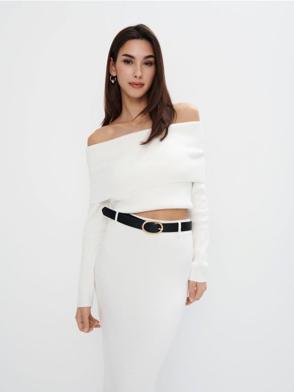 Mohito Mohito - Пуловер с голи рамене - бяло