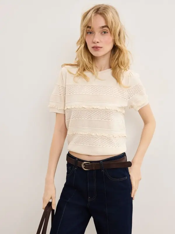 Mohito Mohito - Пуловер с къс ръкав - кремaво