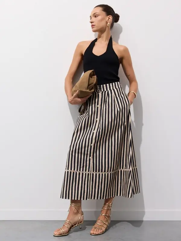 Mohito Mohito - Раирана миди пола - бежово