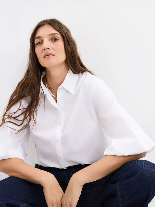 Mohito Mohito - Риза с буфан ръкави - бяло