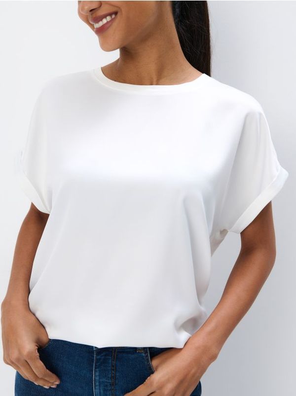 Mohito Mohito - Суитшърт с къс ръкав - кремaво