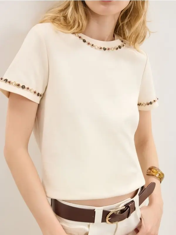 Mohito Mohito - Тениска с апликация - кремaво