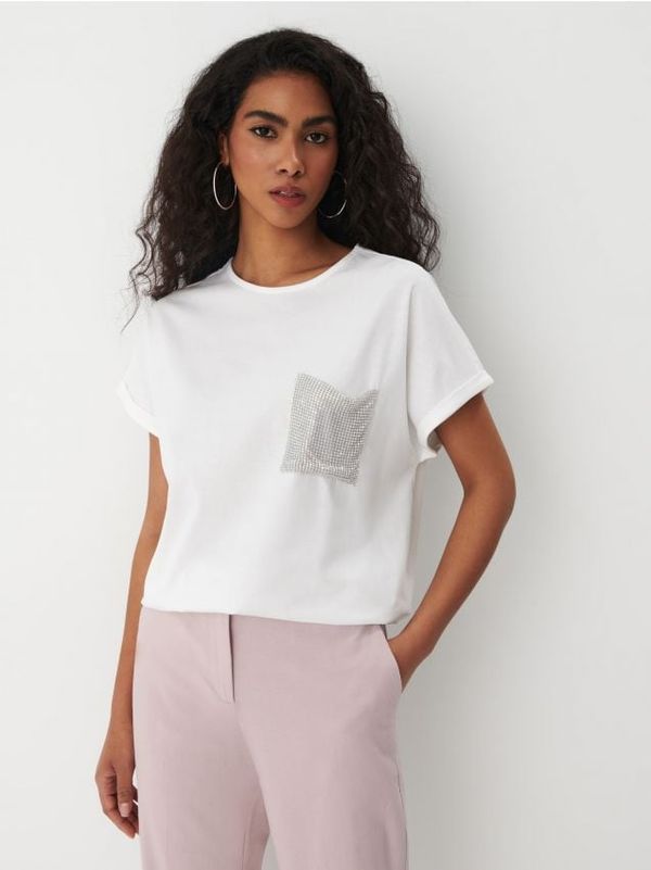 Mohito Mohito - Тениска с джоб с пайети - бяло