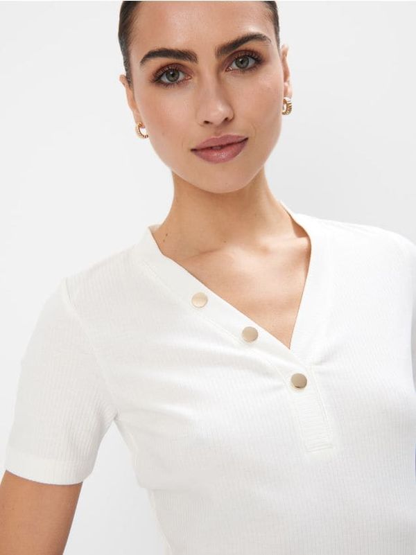 Mohito Mohito - Тениска с остро деколте - кремaво