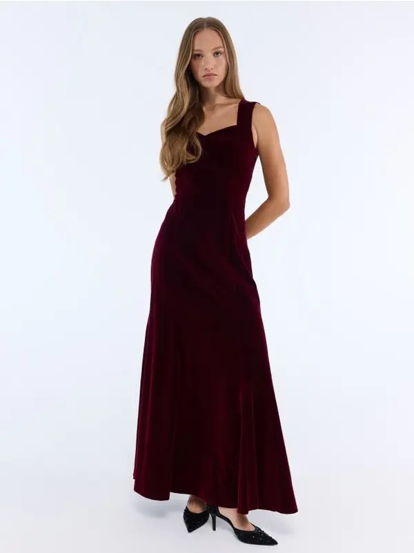 Mohito Mohito - Велурена макси рокля - махагон