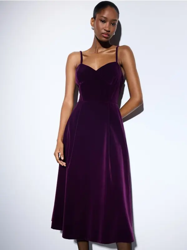 Mohito Mohito - Велурена миди рокля - тъмно лилаво