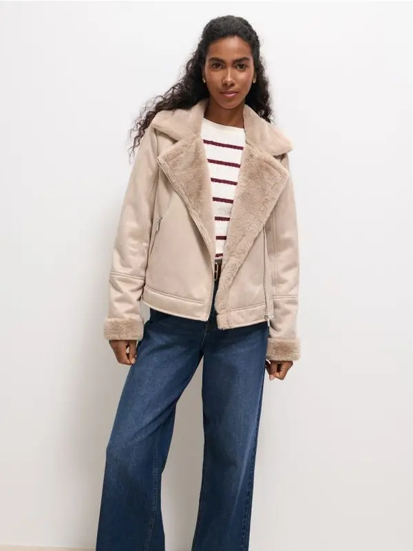 Mohito Mohito - Яке с пухена яка - бежово