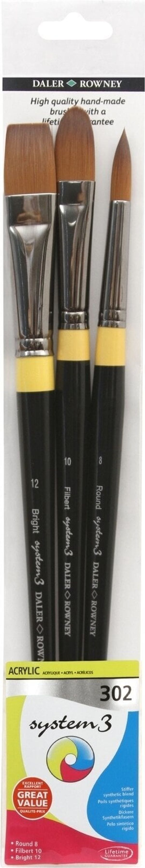 Daler Rowney Daler Rowney System3 Acrylic Brush Stiff Synthetic Комплект четки 3 бр
