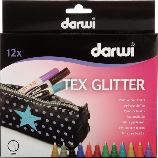 Darwi Darwi Tex Fabric Glitter Marker Set Комплект маркери за текстил 12 x 6 ml