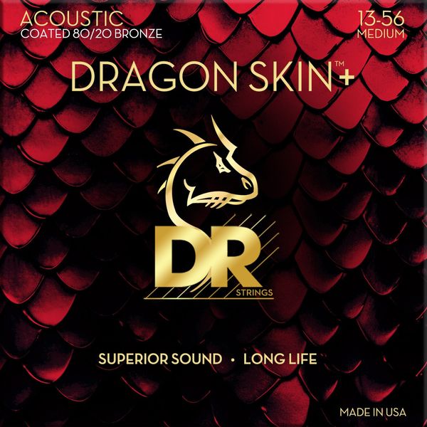 DR Strings DR Strings Dragon Skin+ Coated 80/20 Medium 13-56 Струни за акустична китара