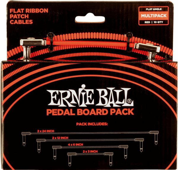 Ernie Ball Ernie Ball Flat Ribbon Patch Cables Pedalboard Червен 15 cm-30 cm-60 cm-7,5 cm Ъглов - Ъглов
