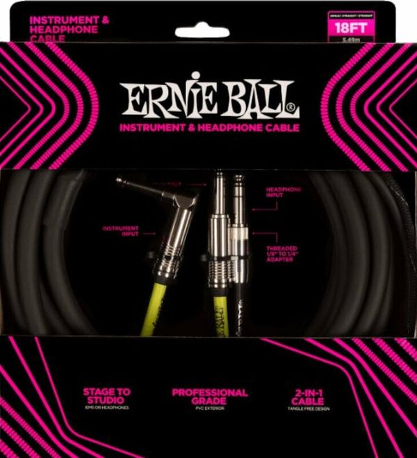 Ernie Ball Ernie Ball Instrument and Headphone Cable Черeн 50,5 cm Директен - Ъглов