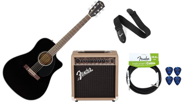 Fender Fender CD-60SCE Black PACK Black Електро-акустична китара Дреднаут