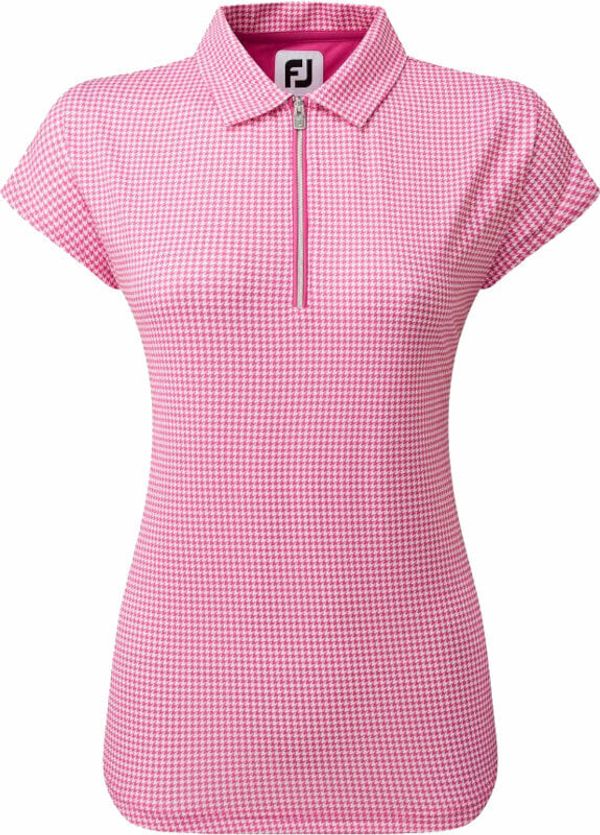 Footjoy Footjoy Houndstooth Print Cap Sleeve Womens Polo Shirt Hot Pink S