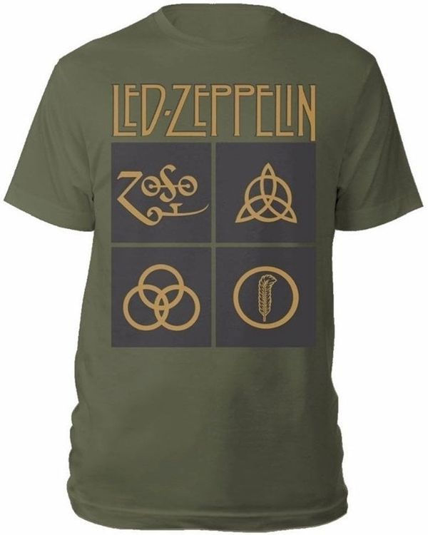 Led Zeppelin Led Zeppelin Риза Gold Symbols in Black Square Unisex Green 2XL
