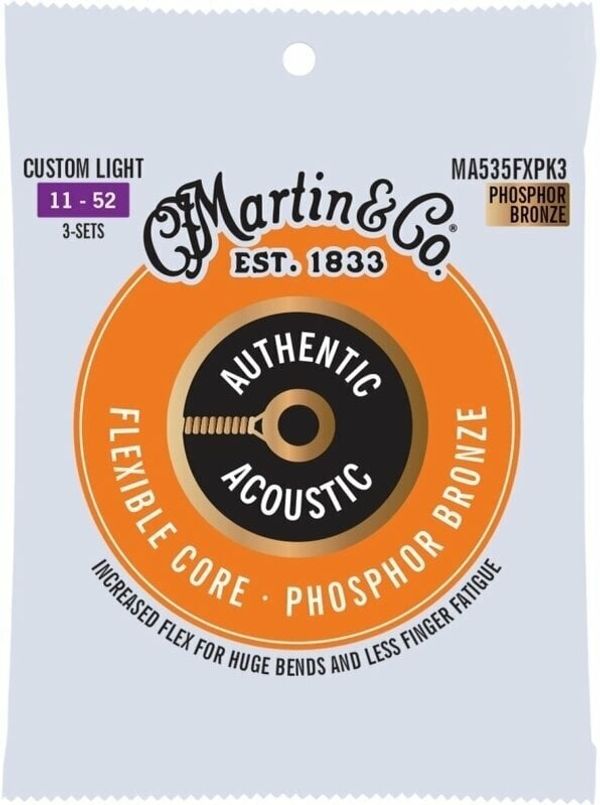 Martin Martin Authentic Flexible Core 92/8 Phosphor Bronze Custom Light 3-Pack Струни за акустична китара