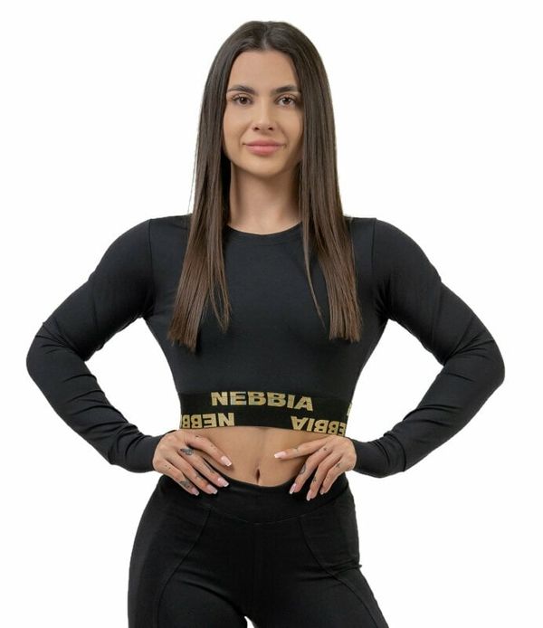 Nebbia Nebbia Long Sleeve Crop Top INTENSE Perform Black/Gold S Фитнес тениска
