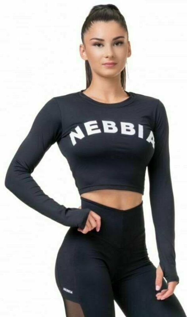 Nebbia Nebbia Long Sleeve Thumbhole Sporty Crop Top Черeн M