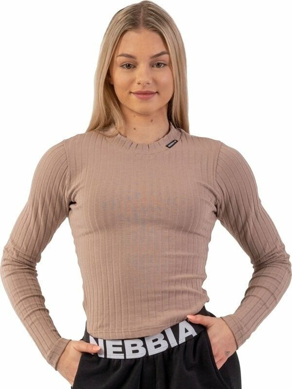 Nebbia Nebbia Organic Cotton Ribbed Long Sleeve Top Brown XS Фитнес тениска