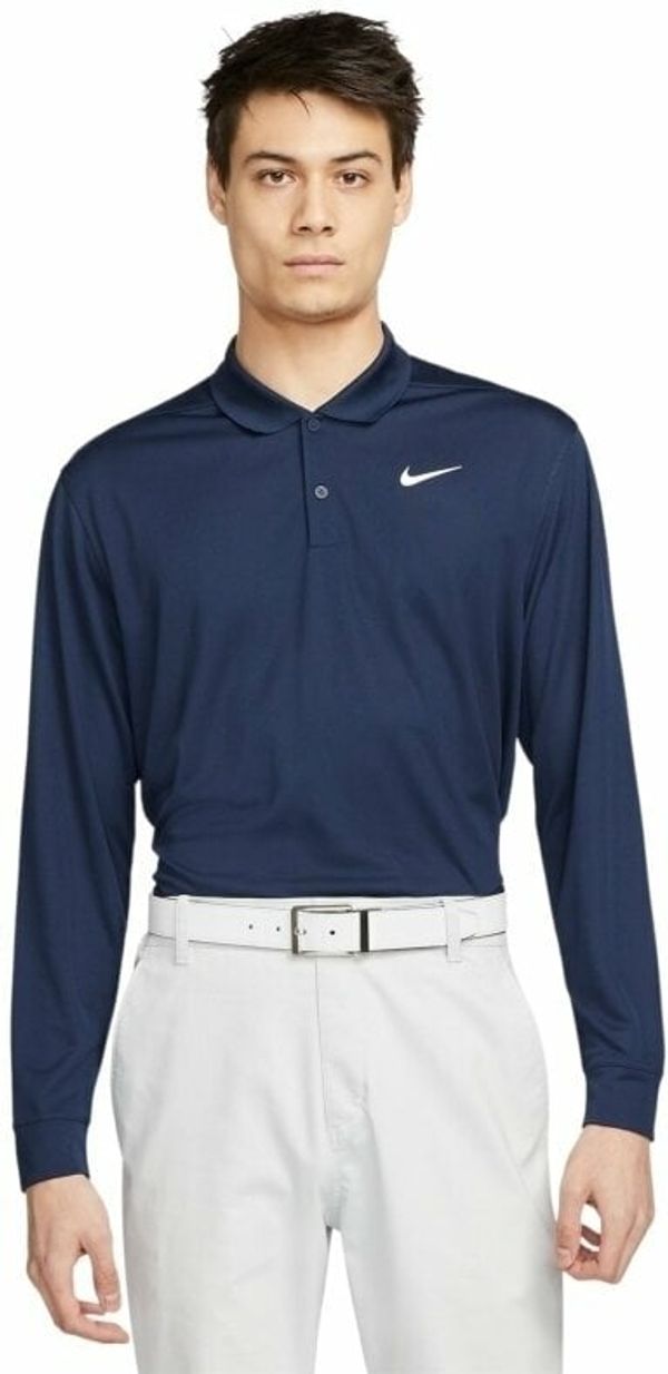 Nike Nike Dri-Fit Victory Solid Mens Long Sleeve Polo College Navy/White 2XL