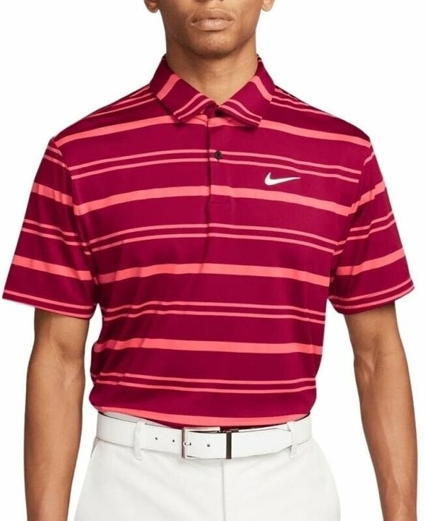 Nike Nike Dri-Fit Tour Mens Polo Shirt Stripe Noble Red/Ember Glow/White L