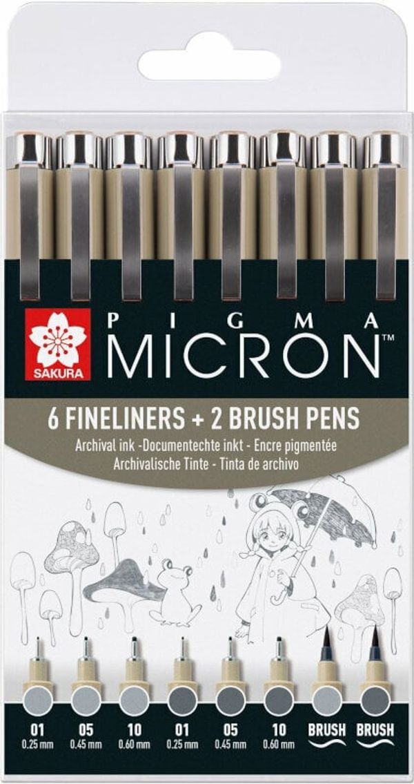 Sakura Sakura Pigma Micron Fineliner Технически химикалки Grey 8 бр
