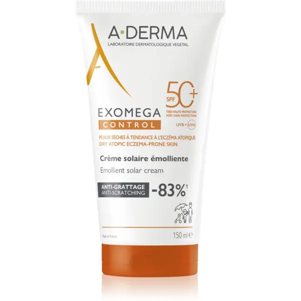 A-Derma A-Derma Exomega Control Emollient Solar Cream защитен крем за лице и тяло SPF 50+ 150 мл.
