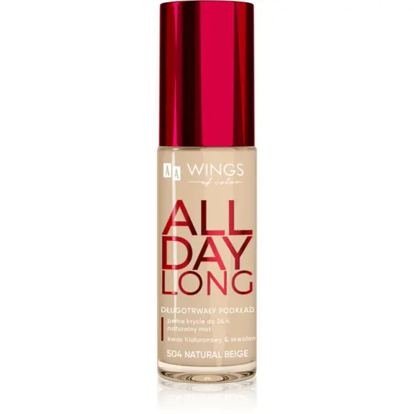 AA Wings of Color AA Wings of Color All Day Long Long Lasting Foundation дълготраен фон дьо тен цвят 504 Natural Beige 30 мл.