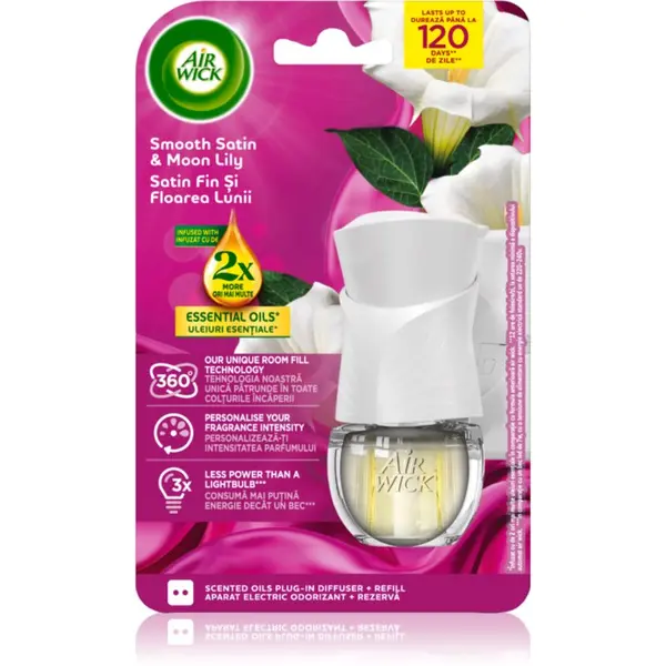 Air Wick Air Wick Smooth Satin & Moon Lily Electric електрически уред за освежаване на въздуха с пълнител 19 мл.