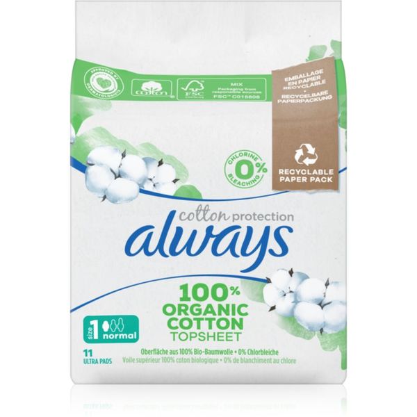 Always Always Cotton Protection Normal санитарни кърпи без парфюм 11 бр.