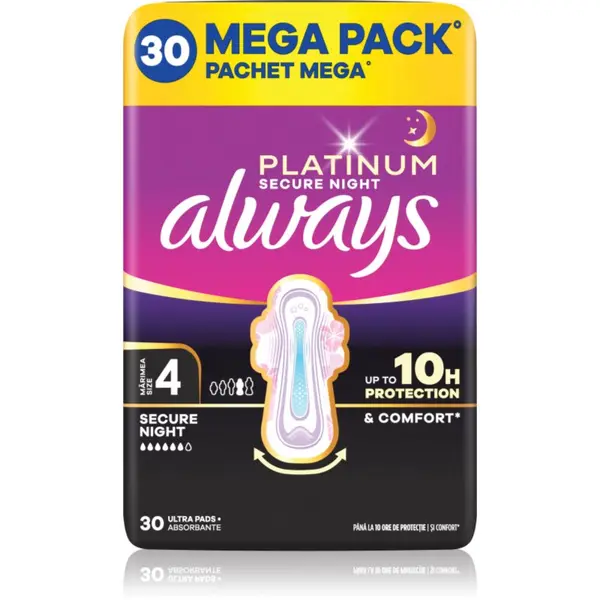 Always Always Platinum Secure Night Size 4 санитарни кърпи за нощ 30 бр.