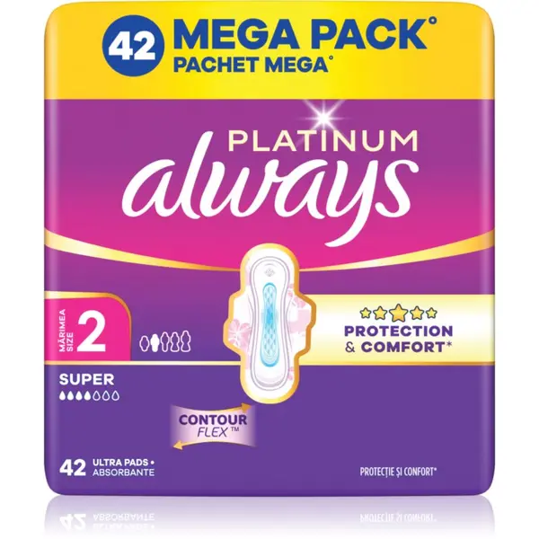 Always Always Platinum Super Size 2 санитарни кърпи с крилца 42 бр.