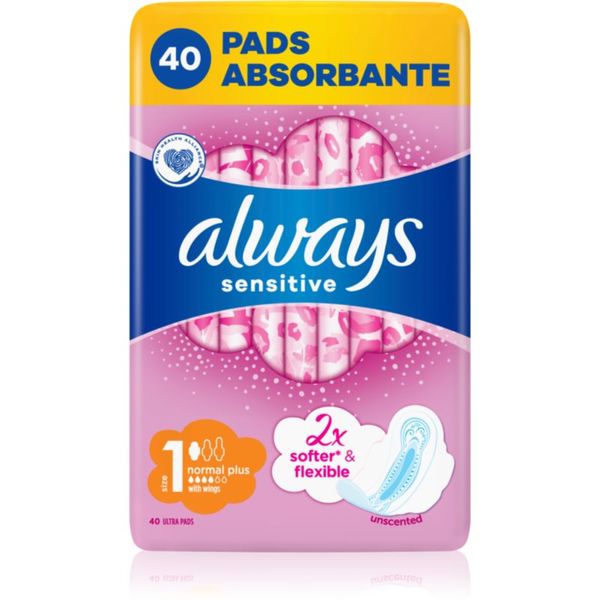 Always Always Sensitive Normal Plus санитарни кърпи без парфюм 40 бр.