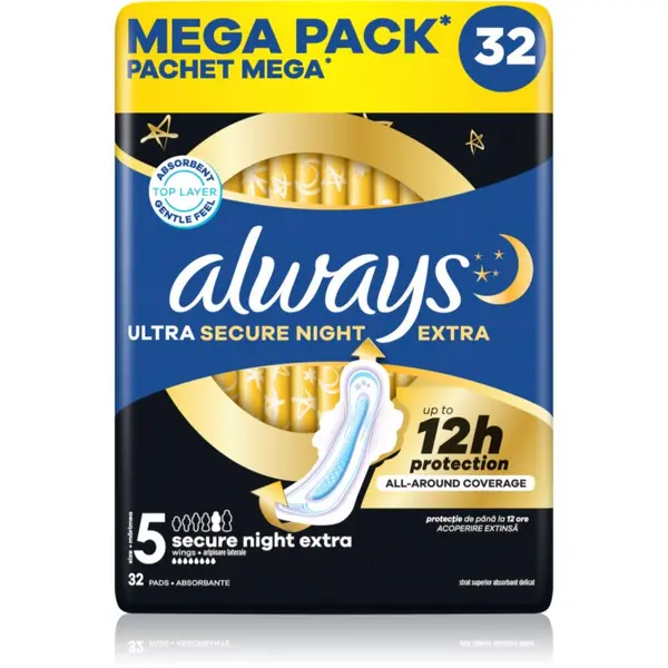 Always Always Ultra Secure Night Extra Size 5 санитарни кърпи за нощ 32 бр.