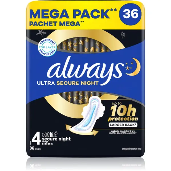 Always Always Ultra Secure Night Size 4 санитарни кърпи за нощ 36 бр.