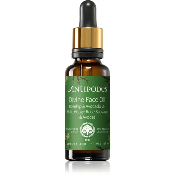 Antipodes Antipodes Divine Face Oil Rosehip & Avocado Oil защитен серум против първите признаци на стареене на кожата 30 мл.