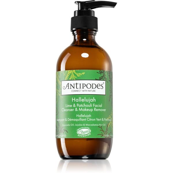 Antipodes Antipodes Hallelujah Lime & Patchouli почистващ и премахващ грима гел за лице 200 мл.