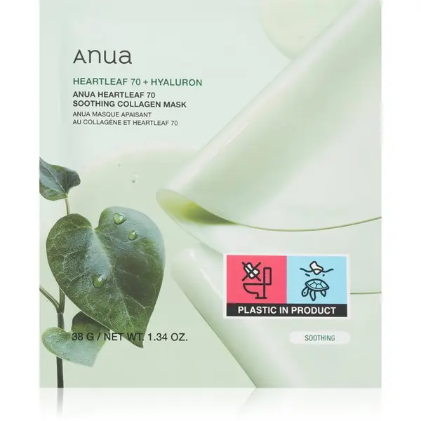 Anua Anua Heartleaf 70% + Hyaluron Soothing Collagen Mask хидратираща маска за лице с успокояващ ефект 1 бр.